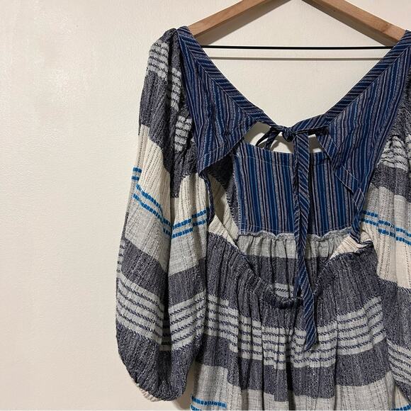 FREE PEOPLE  Cozy Stripe Mini Dress Oversized Babydoll Boho Coastal Peasant sz M - Picture 9 of 14
